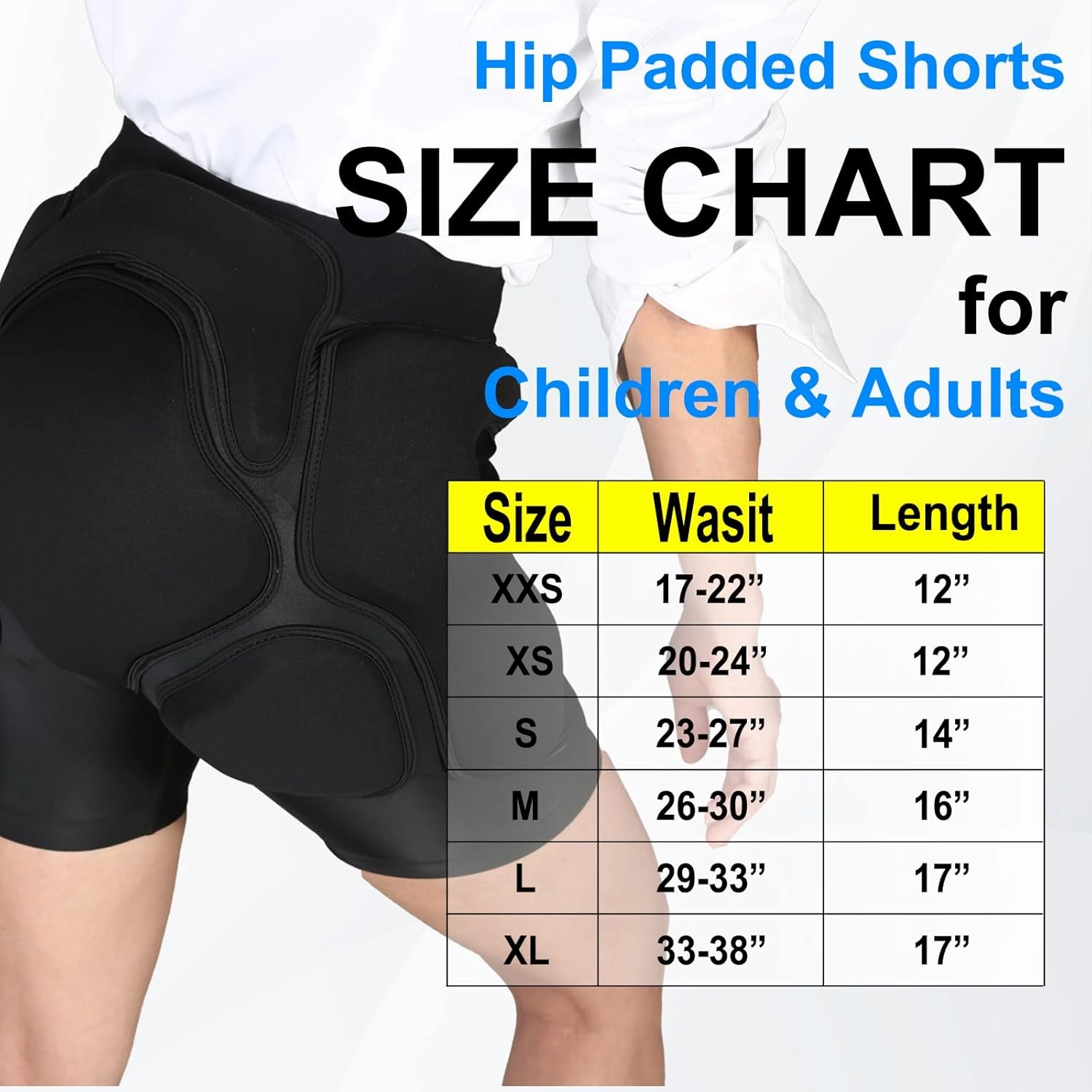 3D Protection Padded Shorts, Hip Butt Tailbone Crash Pad Pants, Impact Protective Gear for Figure Skating Snowboarding Ski Roller Skateboard