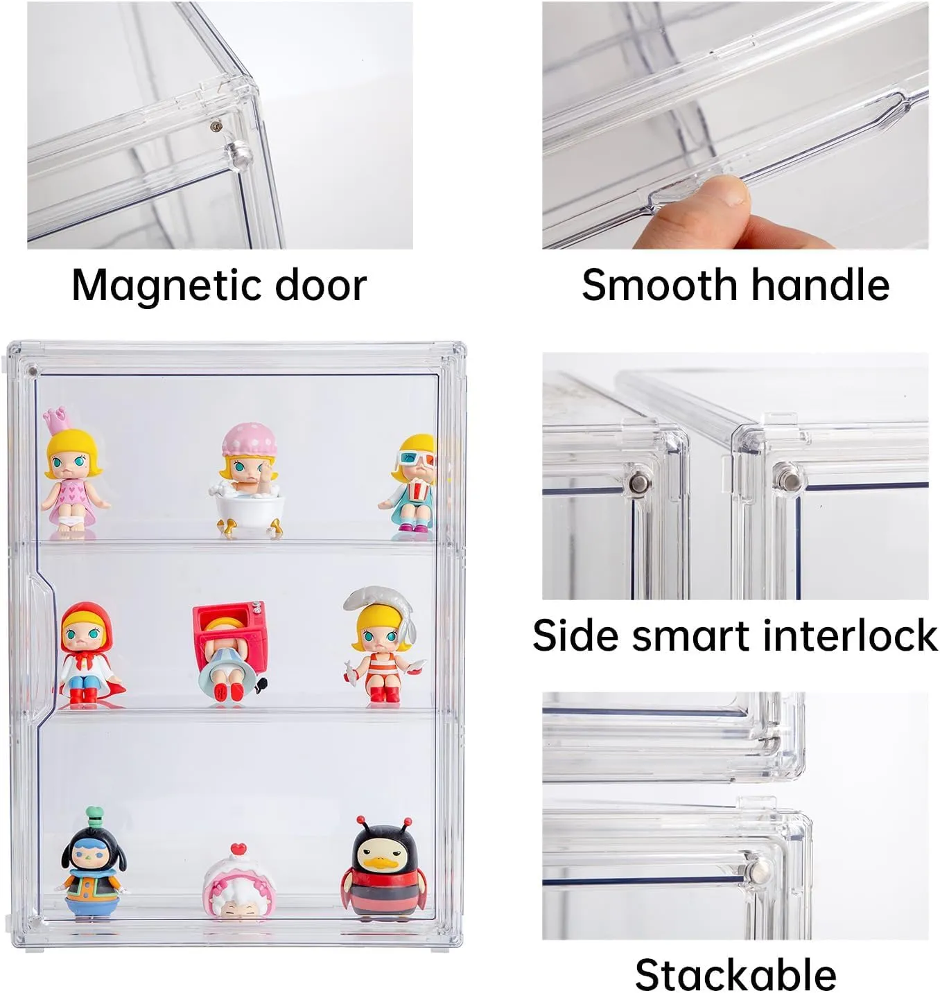 3Pack 3 Tiers Clear Display Case for Figures, Acrylic Storage Organizers Box with Magnetic Door, Wall-Mounted Dustproof Showcase for Collectibles Action Figure