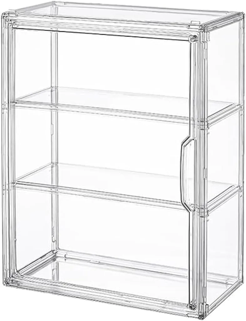 3Pack 3 Tiers Clear Display Case for Figures, Acrylic Storage Organizers Box with Magnetic Door, Wall-Mounted Dustproof Showcase for Collectibles Action Figure