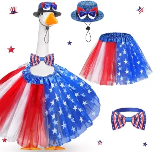 3pcs 4th of July Porch Goose Outfits for 23" Cement Lawn Goose Statue Clothes Hat and Tutu Skirt Independence Day Costume for Party Yard Outdoor(Star)
