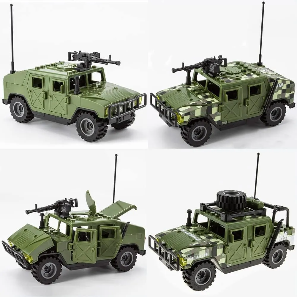 4 in 1 Military Vehicle Building Block Sets with 6 Random Army Figures Brick Armored Vehicle Building Toy for Age 8 9 10 11 12 , Army Battle Building Kit, Military Car Model Toys Gifts for Boys(Gray)