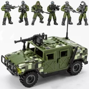 4 in 1 Military Vehicle Building Block Sets with 6 Random Army Figures Brick Armored Vehicle Building Toy for Age 8 9 10 11 12 , Army Battle Building Kit, Military Car Model Toys Gifts for Boys(Gray)