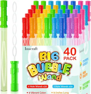 40 Pack 14’’ Big Bubble Wands, 8 Colors Mix Bulk for Summer Toy, Outdoor/Indoor Activity Use, Easter, Birthday, Graduation, Shower, Bubbles Party Favors Supplies for Kids
