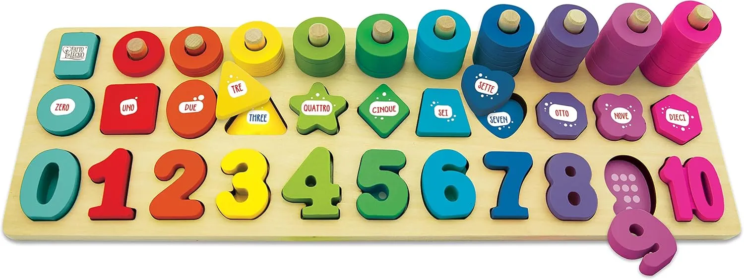 40559 Wooden Stackable Learning Numbers Set, Multi-Colour
