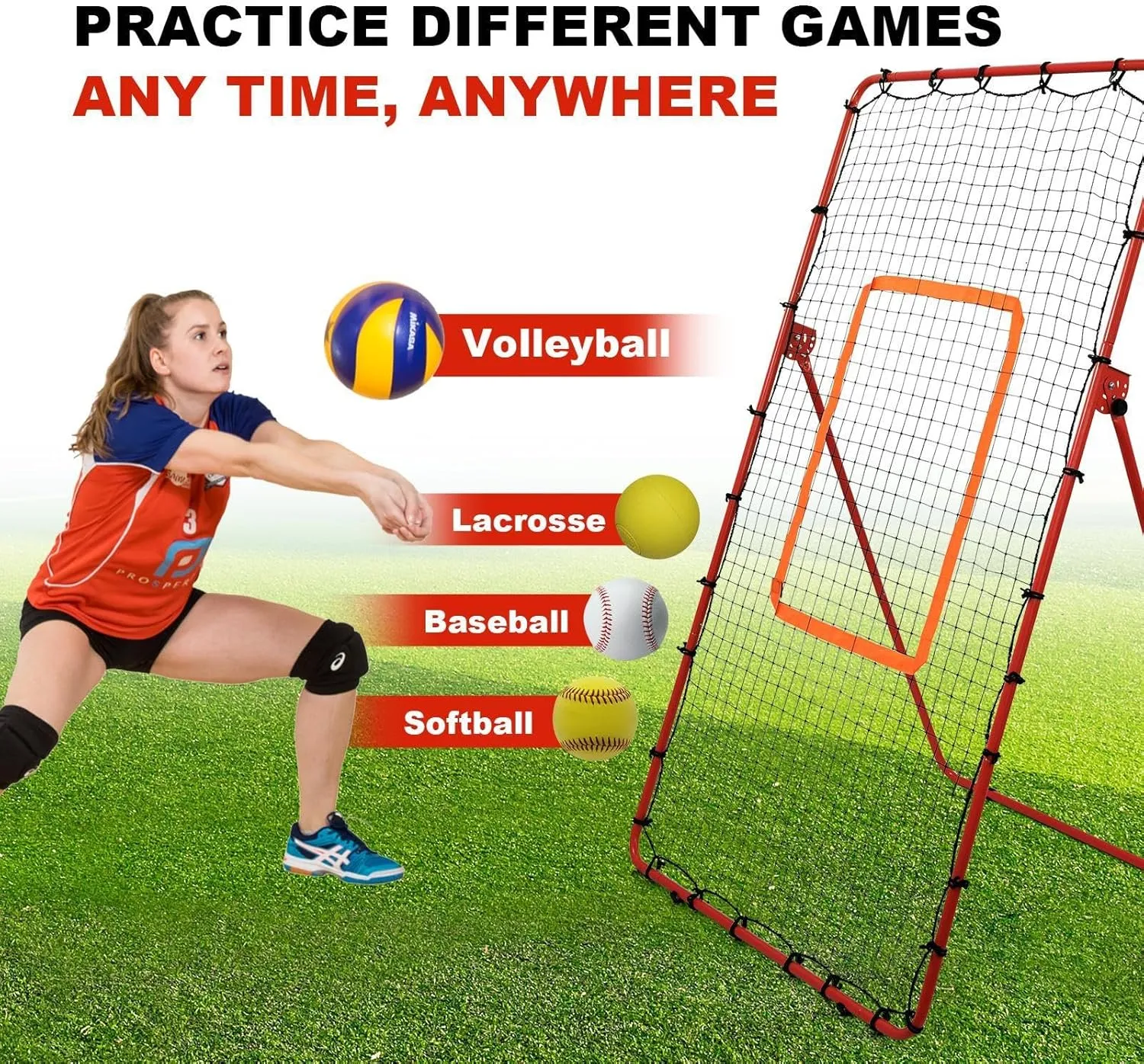 4.5x3ft Volleyball Rebounder Net, 6 Adjustable Angles Volleyball Bounce Back Net, Baseball Softball Lacrosses Rebounder Pitch Back Net, Easy Quick Setup, Ideal for Softball,Soccer and Sport Training