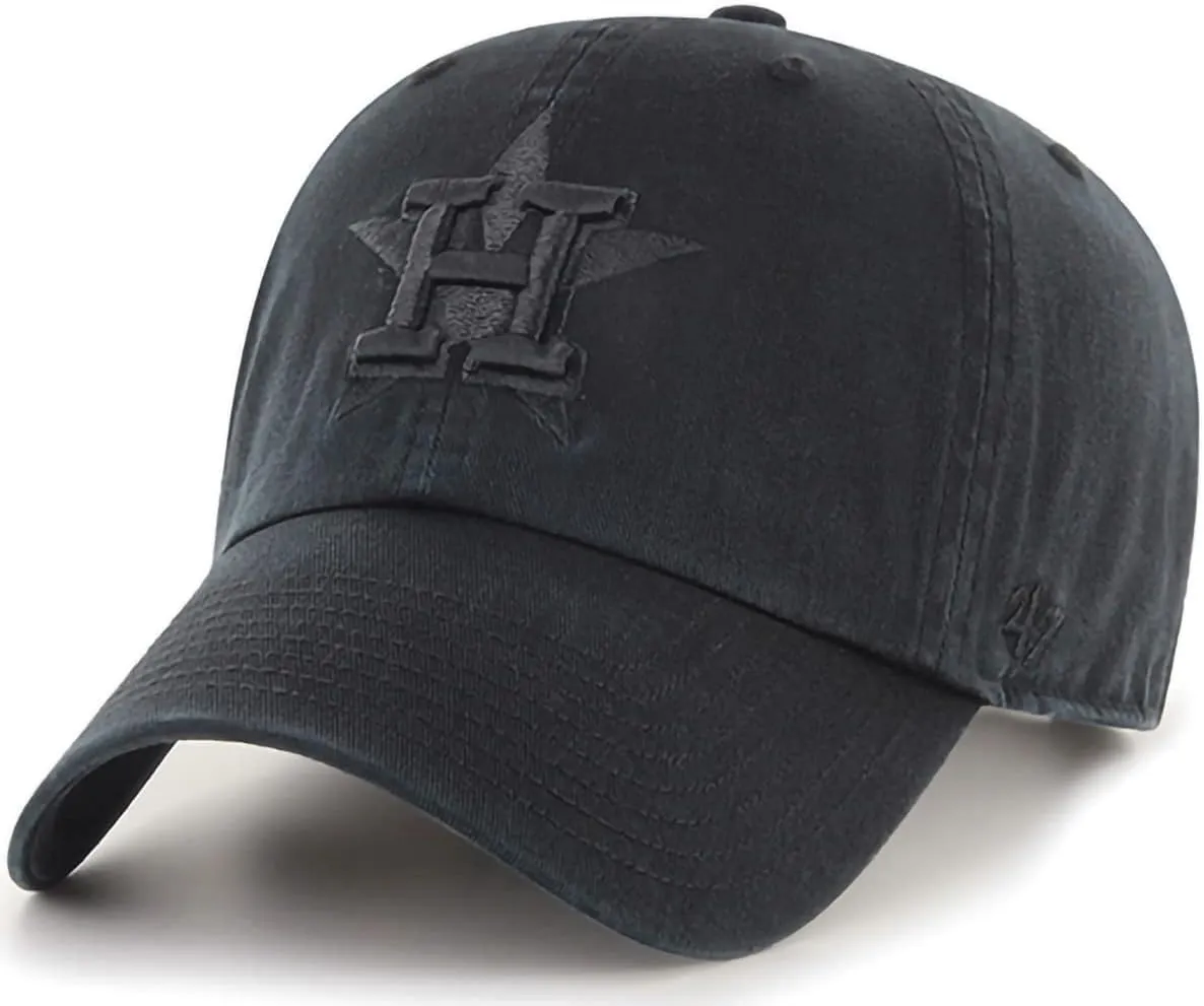 47 Brand MLB Black Black Primary Logo Clean Up Adjustable Baseball Cap Hat, Adult One Size Fits All