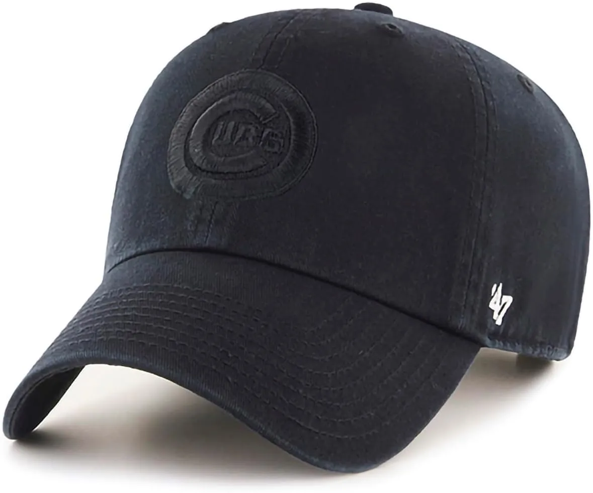 47 Brand MLB Black Black Primary Logo Clean Up Adjustable Baseball Cap Hat, Adult One Size Fits All