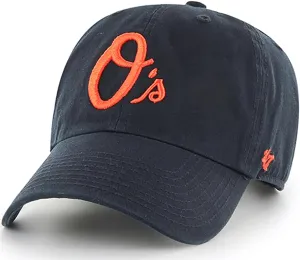 47 Brand MLB Black Team Color Primary Logo Clean Up Adjustable Baseball Cap Hat, Adult One Size Fits All