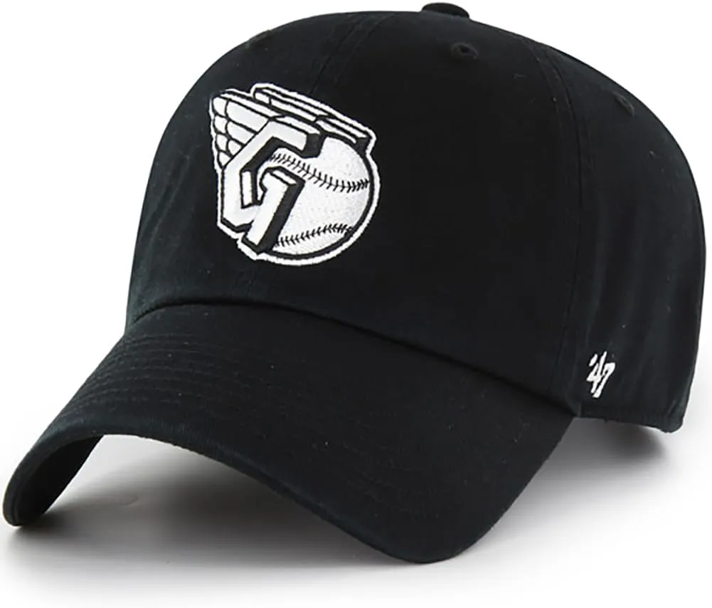 47 Brand MLB Black White Outline Primary Logo Clean Up Adjustable Baseball Cap Hat, Adult One Size Fits All