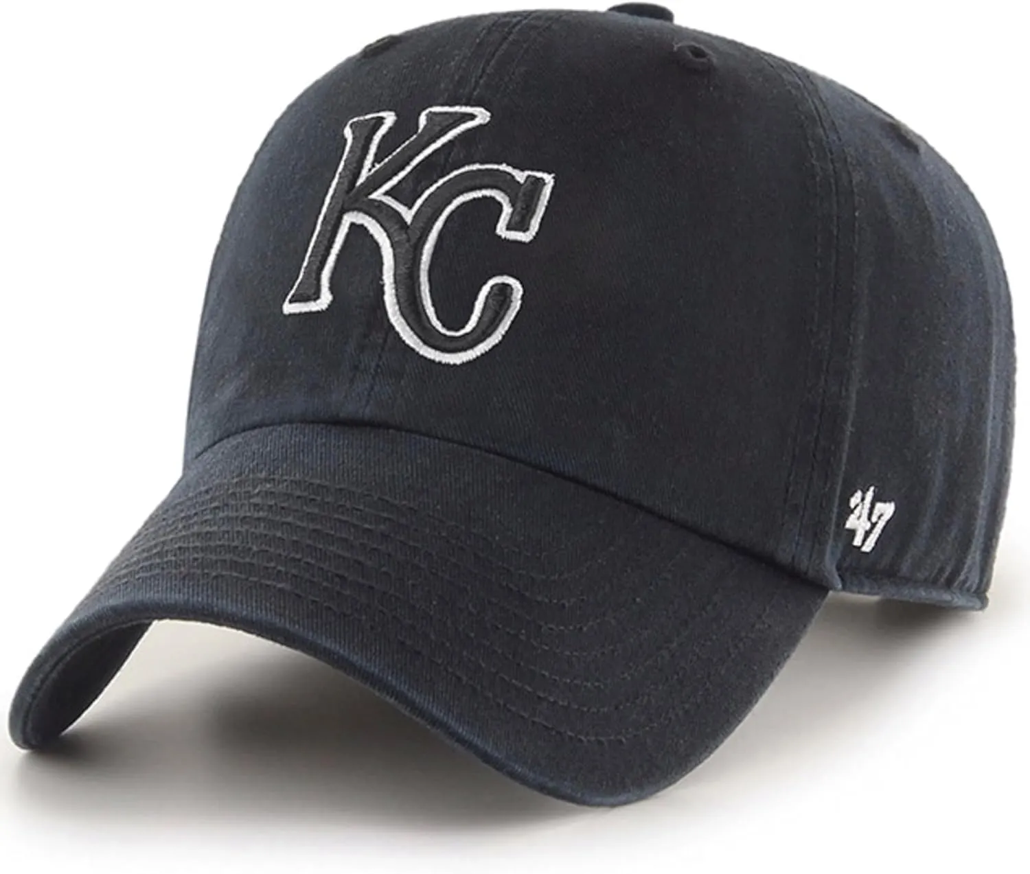 47 Brand MLB Black White Outline Primary Logo Clean Up Adjustable Baseball Cap Hat, Adult One Size Fits All