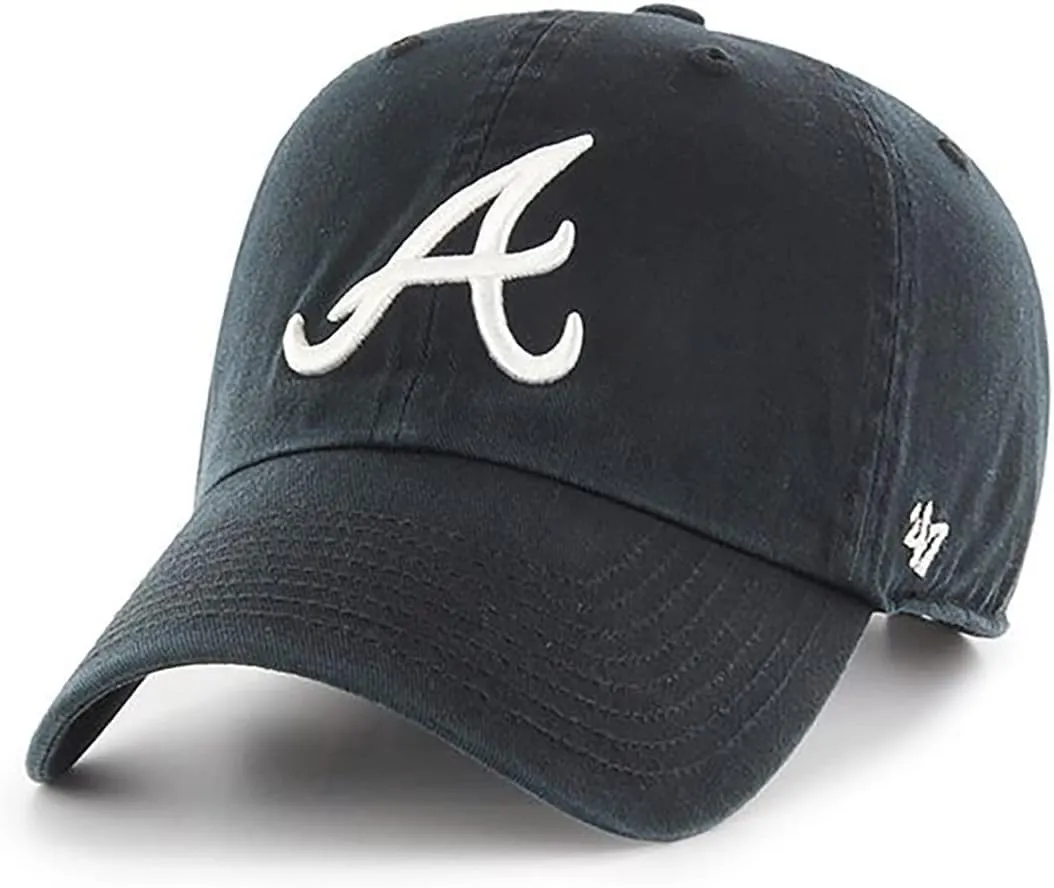 47 Brand MLB Black White Primary Logo Clean Up Adjustable Baseball Cap Hat, Adult One Size Fits All