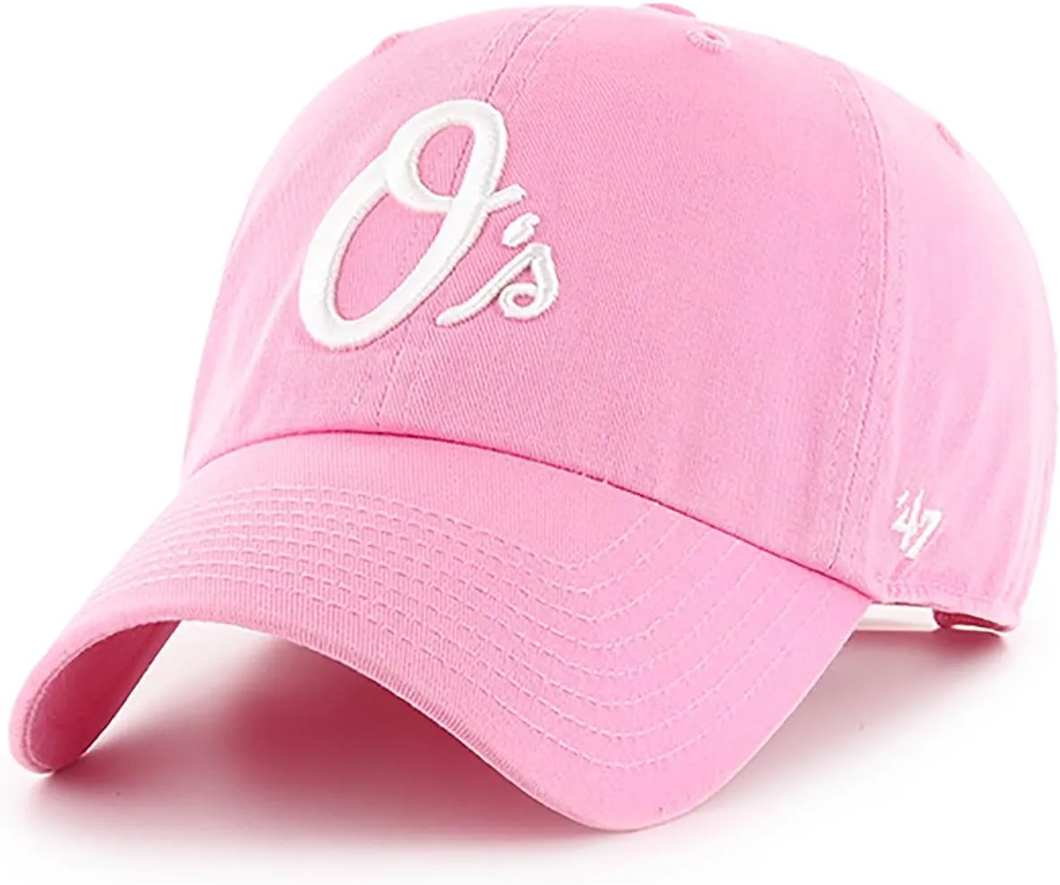 47 Brand MLB Rose Pink Primary Logo Clean Up Adjustable Baseball Cap Hat, Adult One Size Fits All