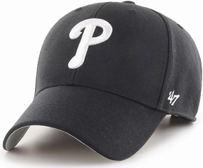 47 Brand MLB Black White Primary Logo MVP Adjustable Structure Baseball Cap Hat, Adult One Size Fits All