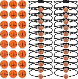 48 Pcs Basketball Party Favor Sports Birthday Supplies Set 24 Inspirational Basketball Bracelets 24 Mini Foam Stress Ball for Sports Theme Birthday Party Team Valentine Gifts