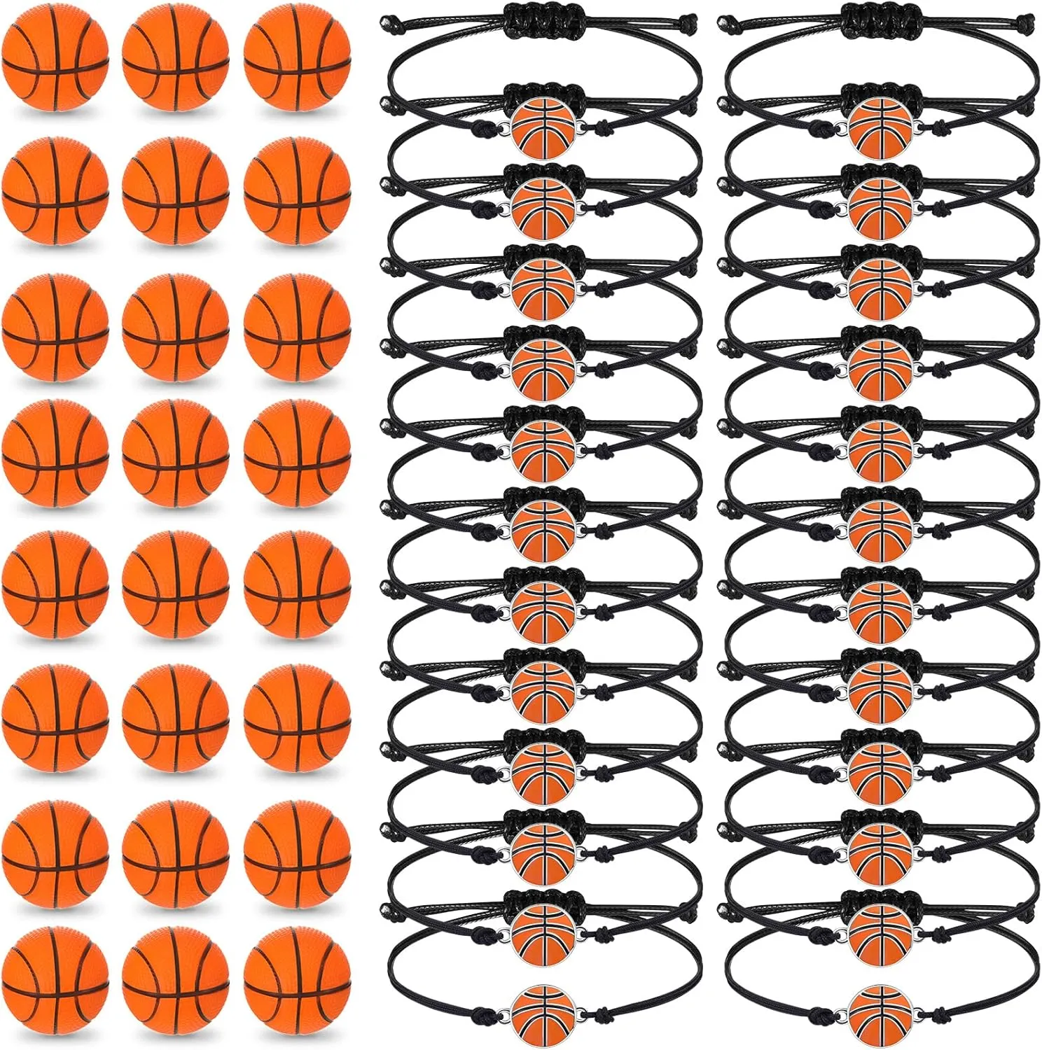 48 Pcs Basketball Party Favor Sports Birthday Supplies Set 24 Inspirational Basketball Bracelets 24 Mini Foam Stress Ball for Sports Theme Birthday Party Team Valentine Gifts