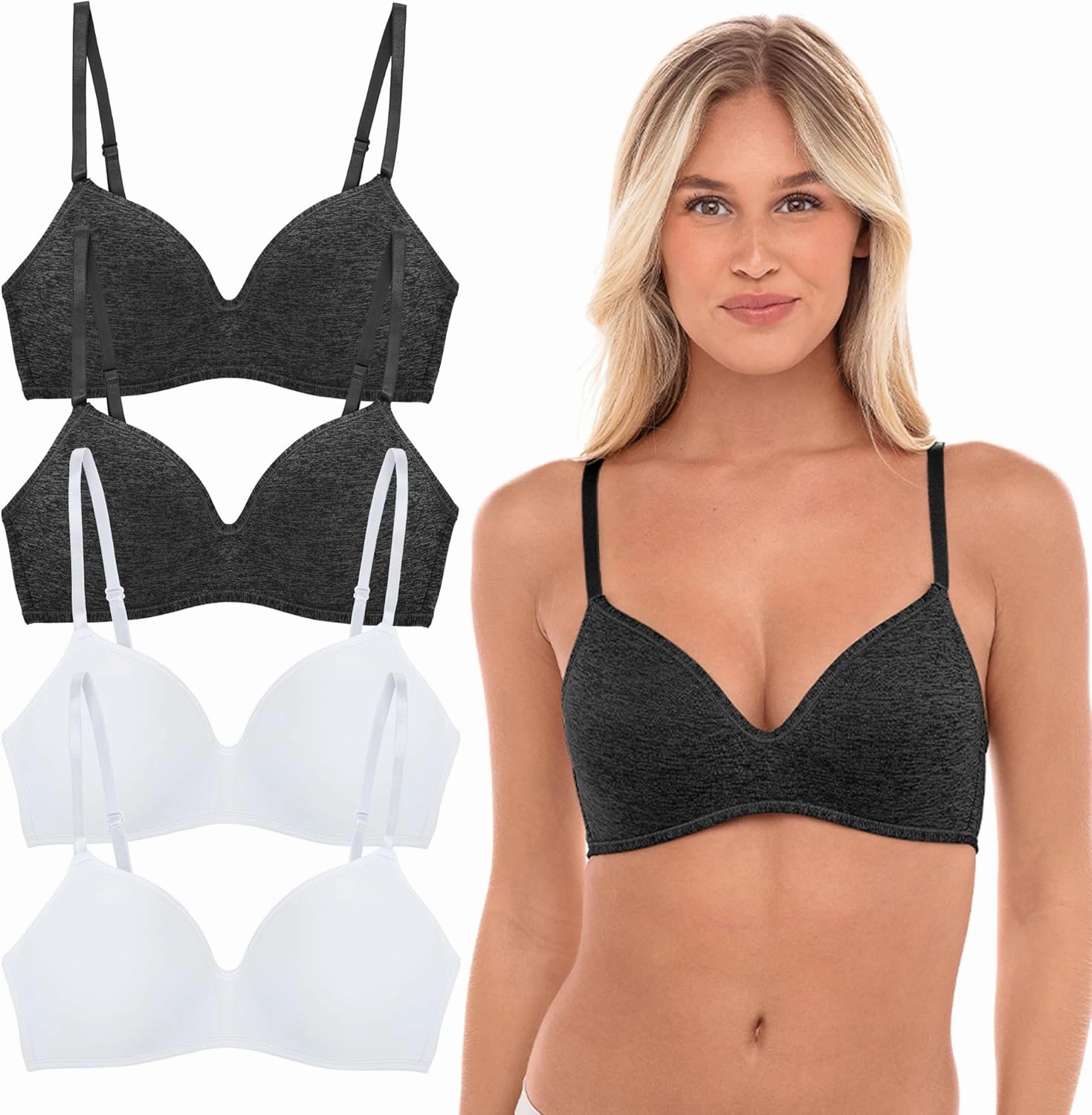 4 Pack Wirefree Bra - Women's Flexible Soft Foam Wireless No Wire Soft Pad T Shirt Bra Value Pack