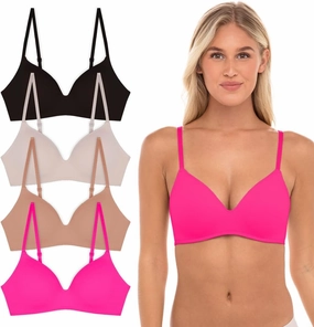 4 Pack Wirefree Bra - Women's Flexible Soft Foam Wireless No Wire Soft Pad T Shirt Bra Value Pack