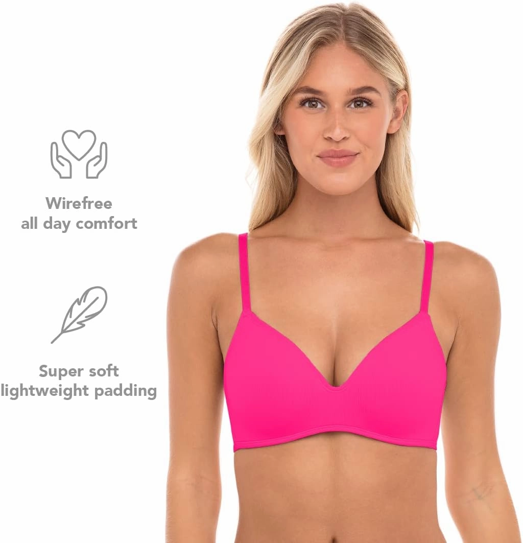 4 Pack Wirefree Bra - Women's Flexible Soft Foam Wireless No Wire Soft Pad T Shirt Bra Value Pack