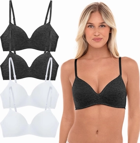 4 Pack Wirefree Bra - Women's Flexible Soft Foam Wireless No Wire Soft Pad T Shirt Bra Value Pack