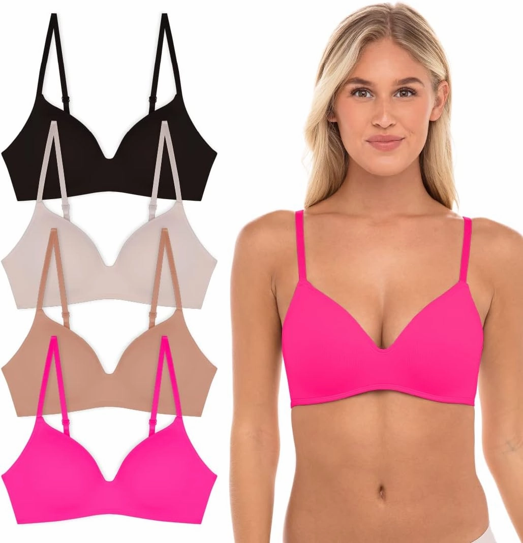 4 Pack Wirefree Bra - Women's Flexible Soft Foam Wireless No Wire Soft Pad T Shirt Bra Value Pack