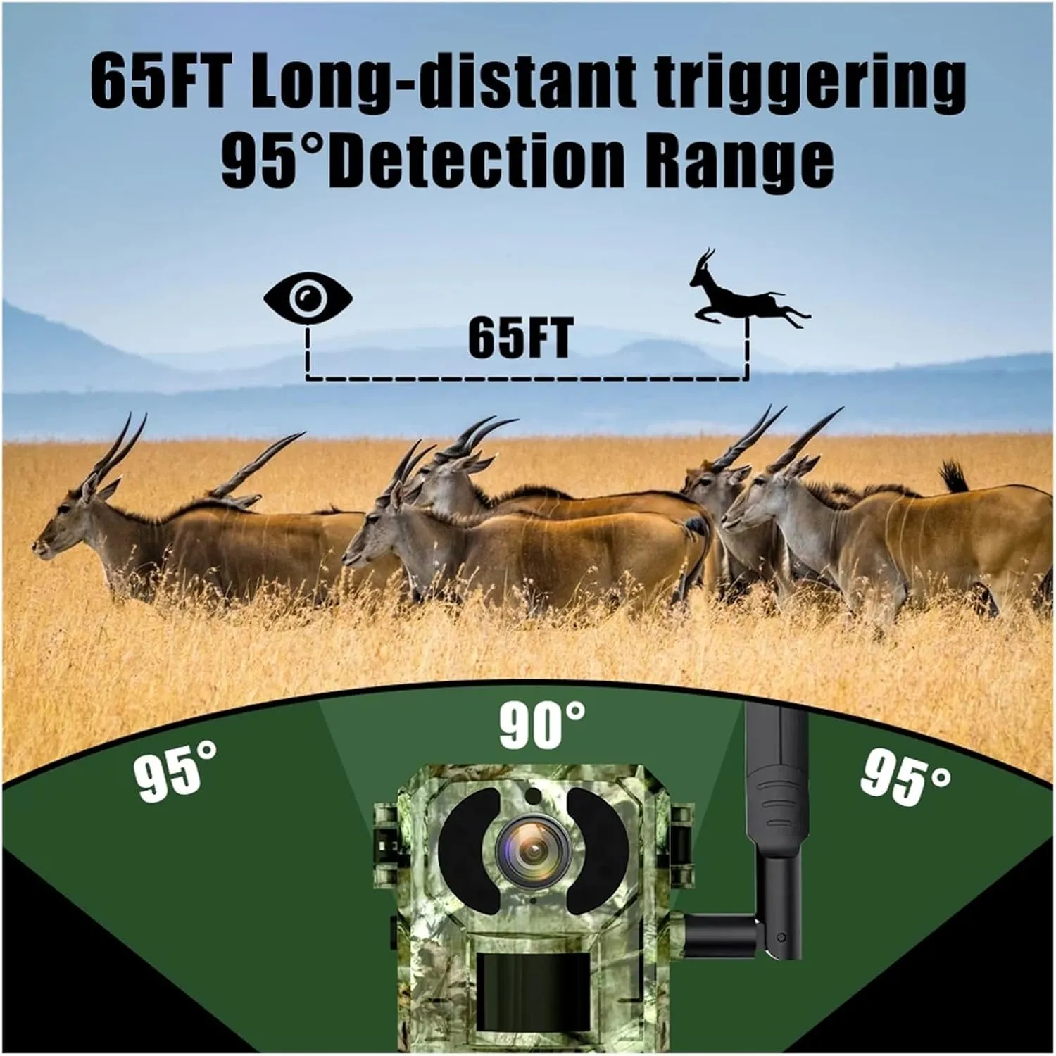 4G Sim Card LTE Cellular 4W Solar 7800mAh Battery Outdoor Hunting Trail Motion Activated Night Vision 4MP IP66 Wildlife Camera(EU 4G Band)