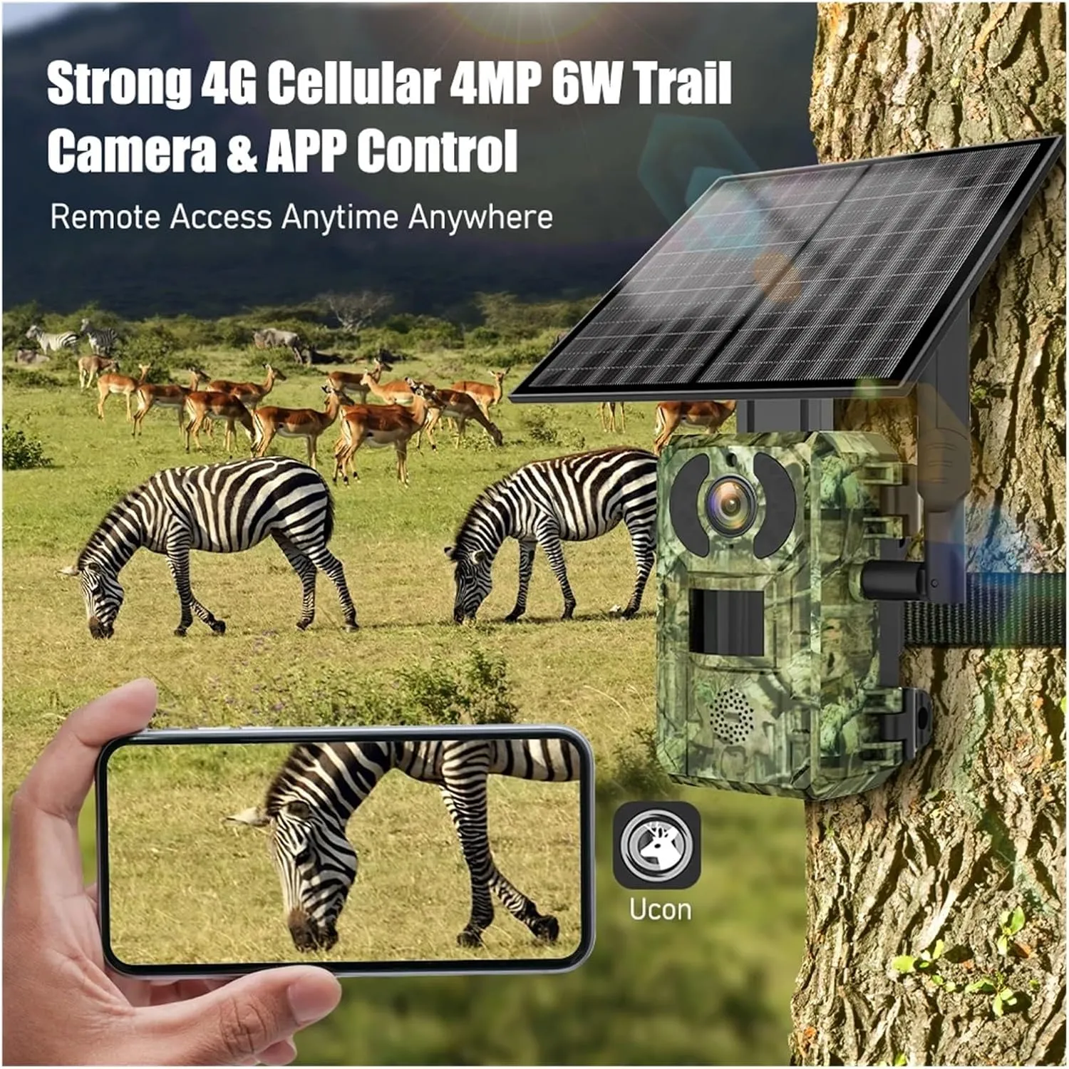 4G Sim Card LTE Cellular 4W Solar 7800mAh Battery Outdoor Hunting Trail Motion Activated Night Vision 4MP IP66 Wildlife Camera(EU 4G Band)