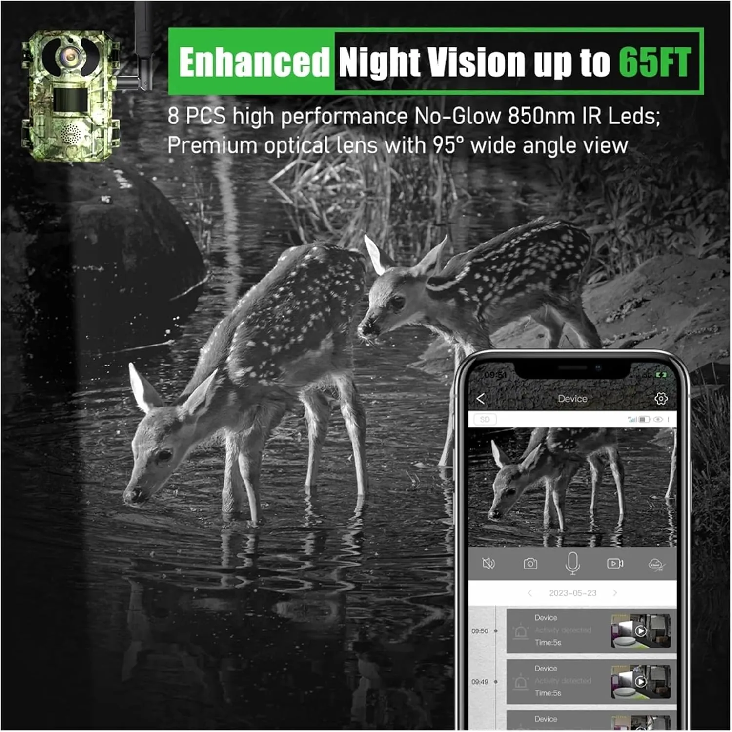 4G Sim Card LTE Cellular 4W Solar 7800mAh Battery Outdoor Hunting Trail Motion Activated Night Vision 4MP IP66 Wildlife Camera(EU 4G Band)