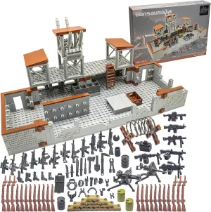500  Pcs Military Base Building Brick Sets Include Defence Base Guard Tower for Army Mini Figures, Weapon Pack Accessories Kits Toys, Guns Weapons Building Block Toy for Kids