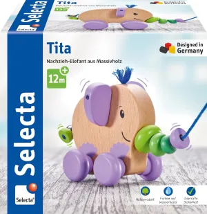 52101 TITA Wooden Pull and Pull Toy 14 cm Elephant Design