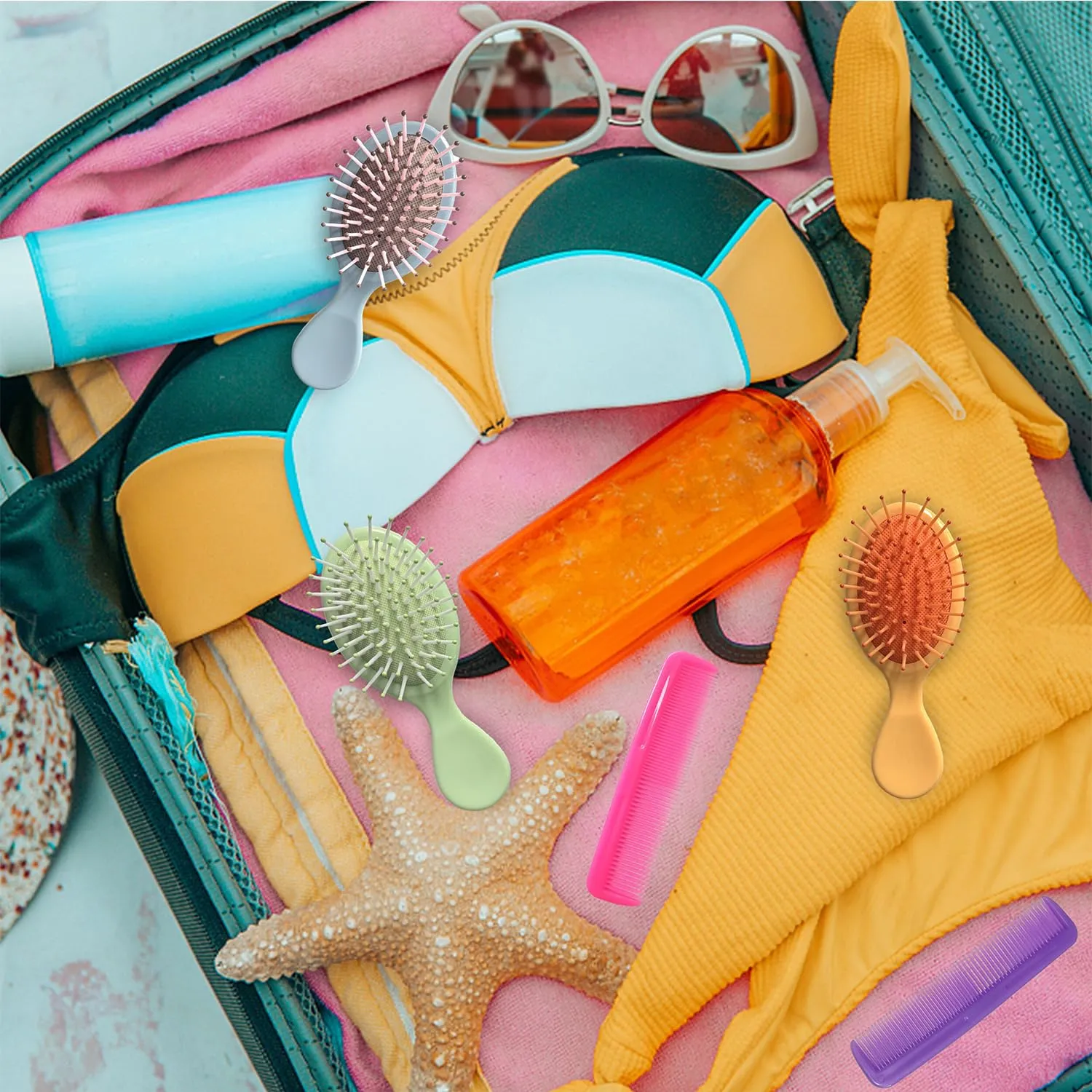 56 Pieces Mini Hair Brush, Detangling Hair Combs Set, Include 28 Travel Mini Brush for Hair 28 Fine Wide Hair Combs Wet Dry Hair for Girls Women Boys Men