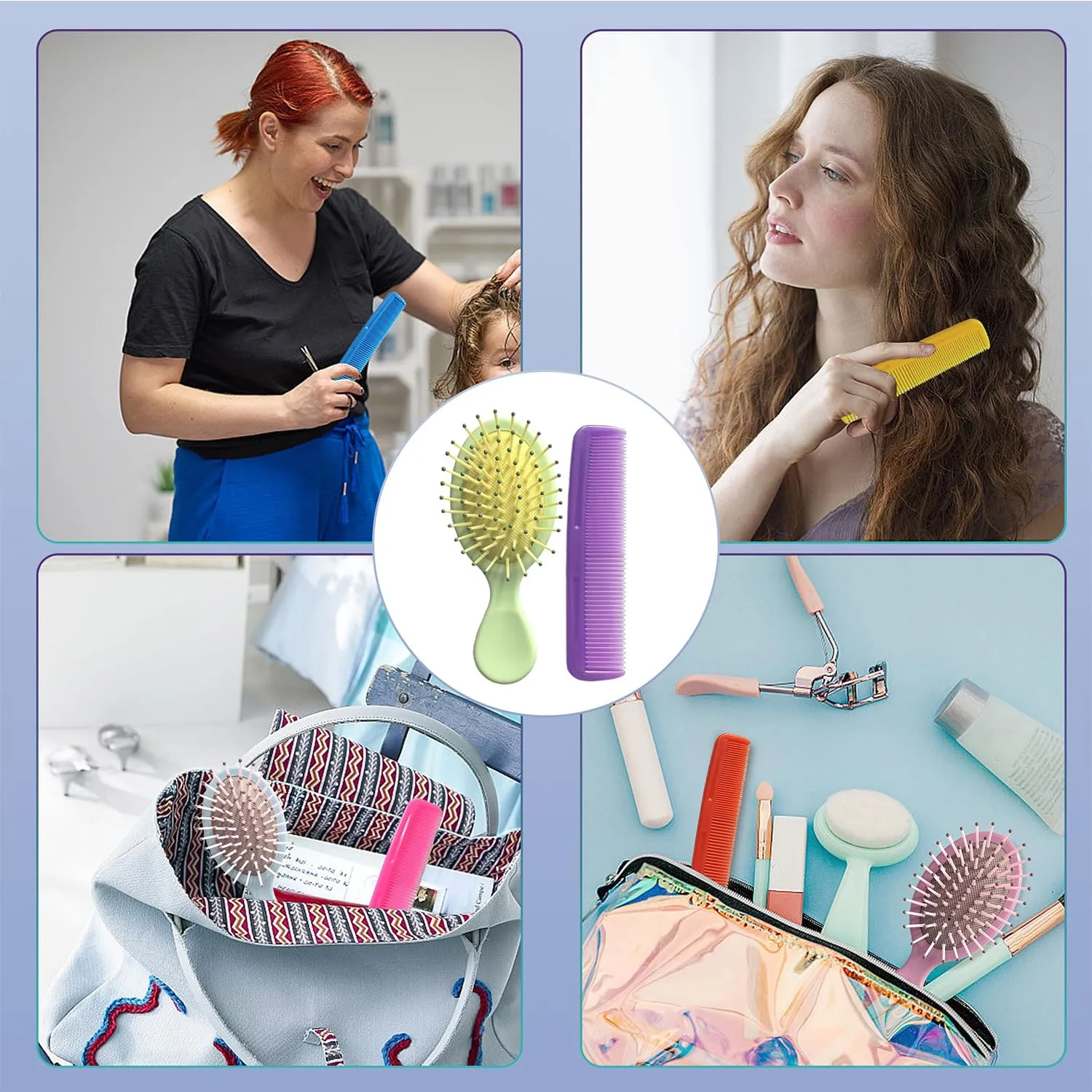 56 Pieces Mini Hair Brush, Detangling Hair Combs Set, Include 28 Travel Mini Brush for Hair 28 Fine Wide Hair Combs Wet Dry Hair for Girls Women Boys Men