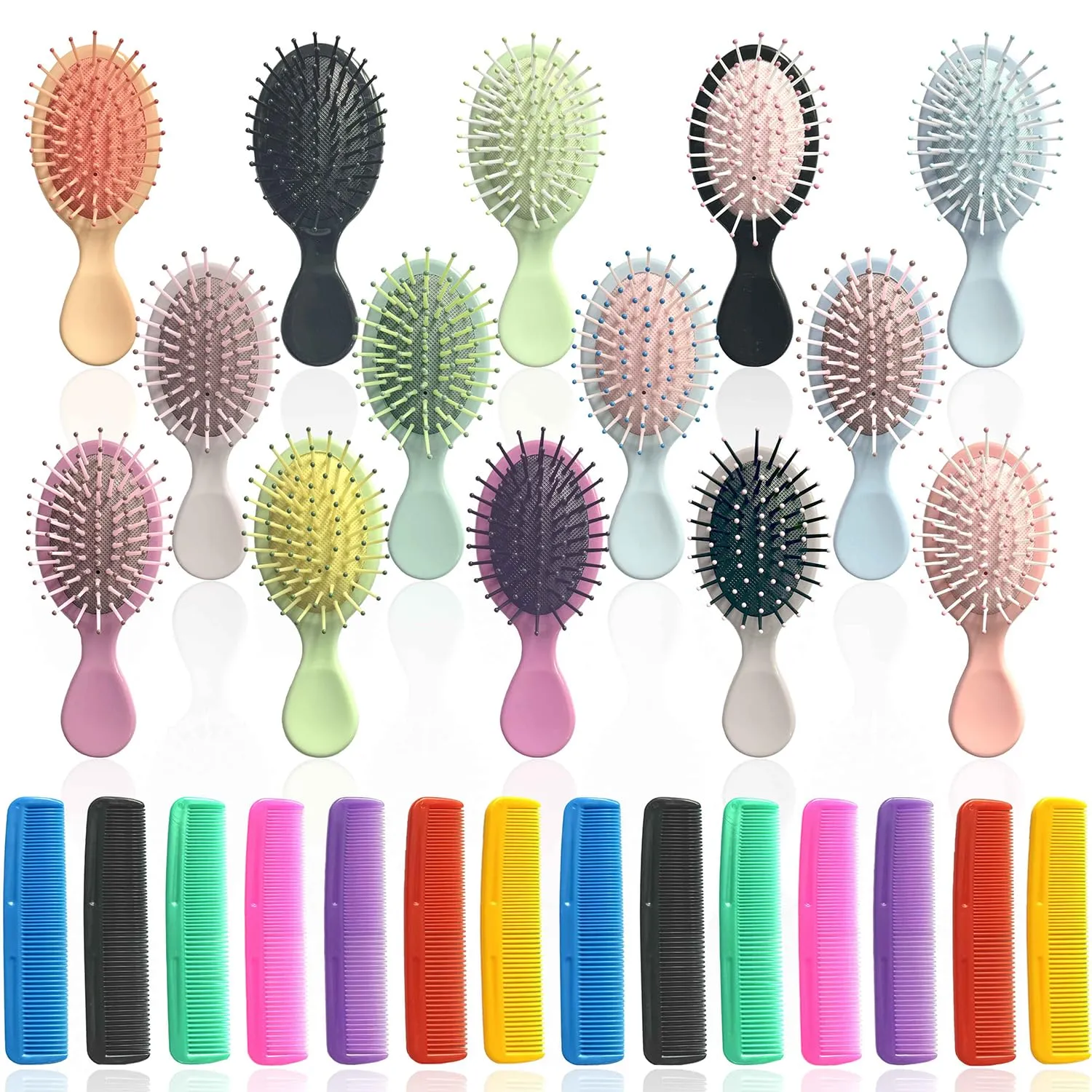 56 Pieces Mini Hair Brush, Detangling Hair Combs Set, Include 28 Travel Mini Brush for Hair 28 Fine Wide Hair Combs Wet Dry Hair for Girls Women Boys Men