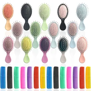 56 Pieces Mini Hair Brush, Detangling Hair Combs Set, Include 28 Travel Mini Brush for Hair 28 Fine Wide Hair Combs Wet Dry Hair for Girls Women Boys Men