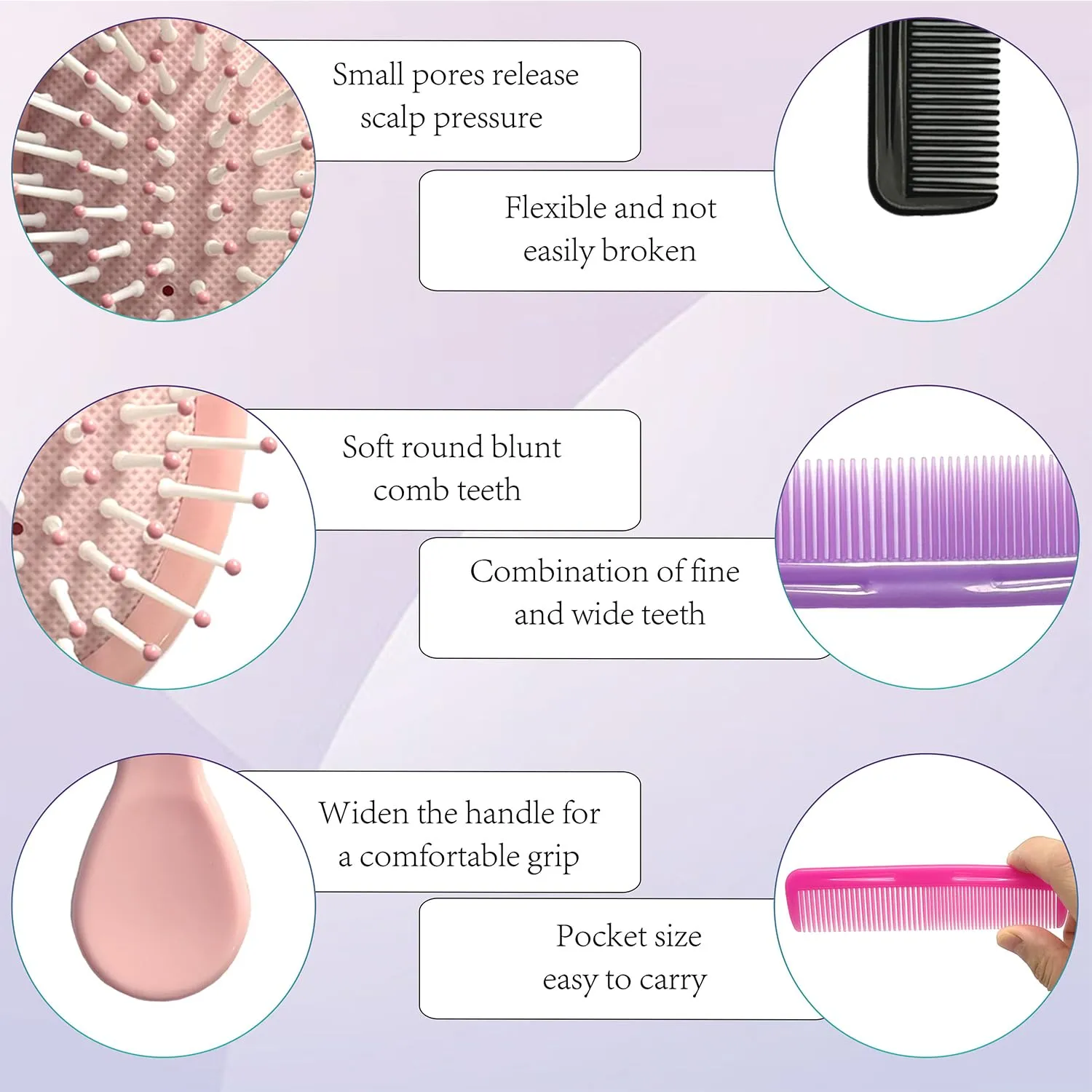 56 Pieces Mini Hair Brush, Detangling Hair Combs Set, Include 28 Travel Mini Brush for Hair 28 Fine Wide Hair Combs Wet Dry Hair for Girls Women Boys Men