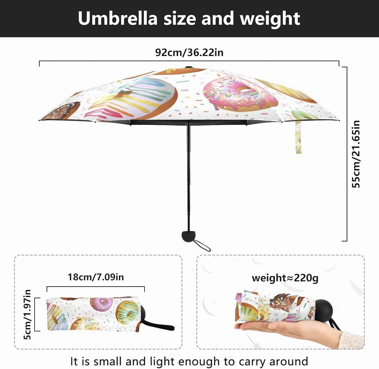 5 Folding Compact Pocket Windproof Umbrella, 6 Ribs Ultra-Light Foldable Vinyl Parasol, Mini Anti-UV Travel Umbrella