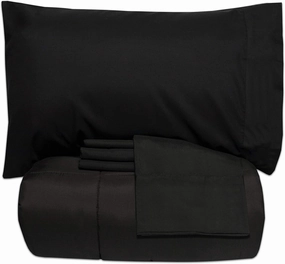 5 Piece Queen Comforter Set All Season Soft Down Alternative Blanket & Luxurious Cotton Fits Mattress Up to 18" Deep Pocket Bed 4 Piece Sheet Set Black