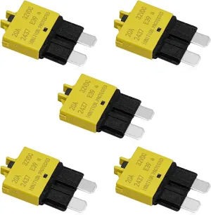 5PCS Manual Reset Low Circuit Breaker Blade Fuse E39-12V 20A Mini Fuse Circuit Breakers for Car Truck RV Automotive Marine Boat Trolling Motor &ATC ATO 32VDC