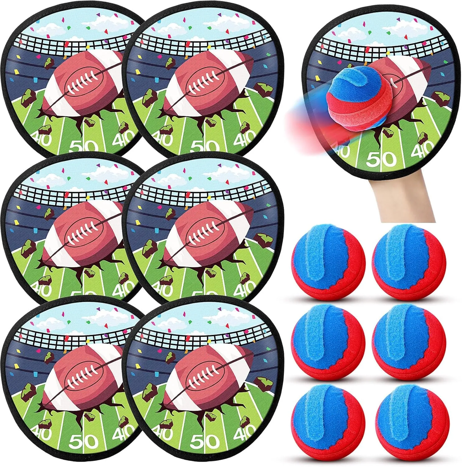 6 Pack Beach Toys Toss and Catch Ball Set Outdoor Games for Kids, Beginner Sticky Baseball Softball Glove Mitt Paddle Hand Throw Training Kit, Yard Pool Outdoor Indoor Games Activities Toy