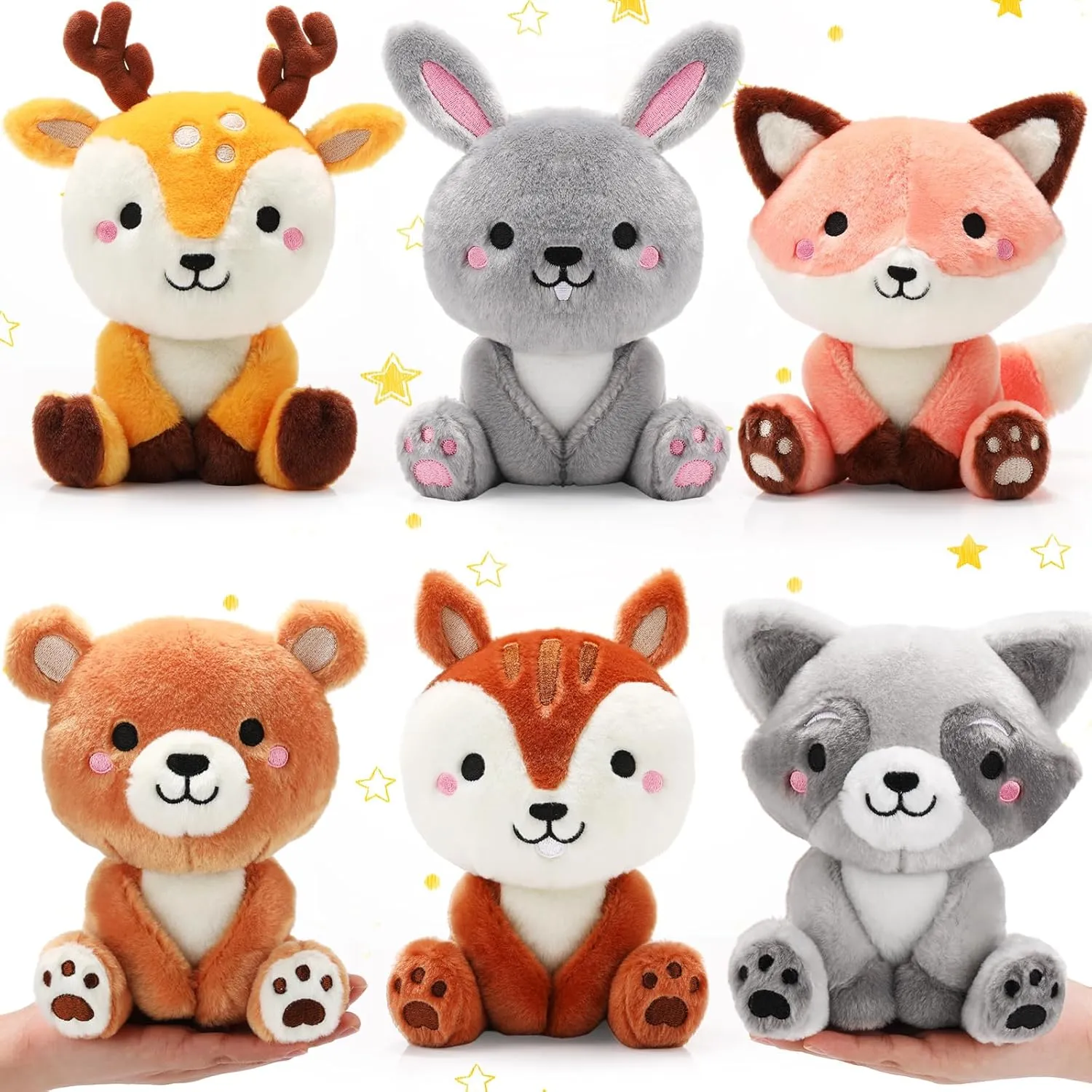 6 Pcs Woodland Animals Plush Toys 7 Inch Bear Rabbit Squirrel Deer Raccoon and Fox Stuffed Animals for Birthday Gifts Baby Showers Party Decor