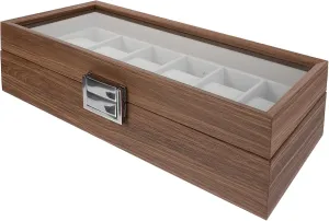 6-slot Watch Display Case in Walnut Wood Grain Storage Box for Men's Watches and Jewelry