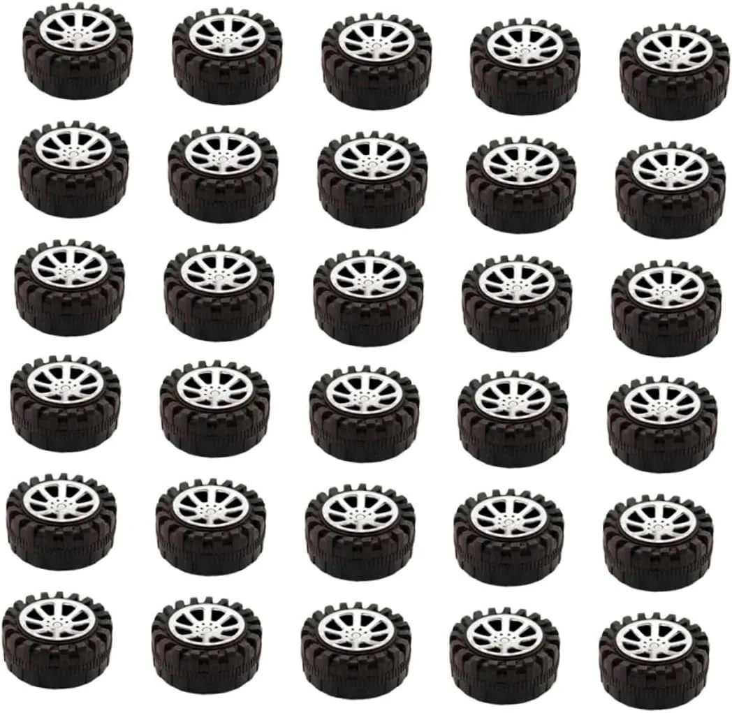 60pcs Black Plastic Toy Car Wheels Handmade Craft Accessories for Car Models and Toys for and Creative Projects