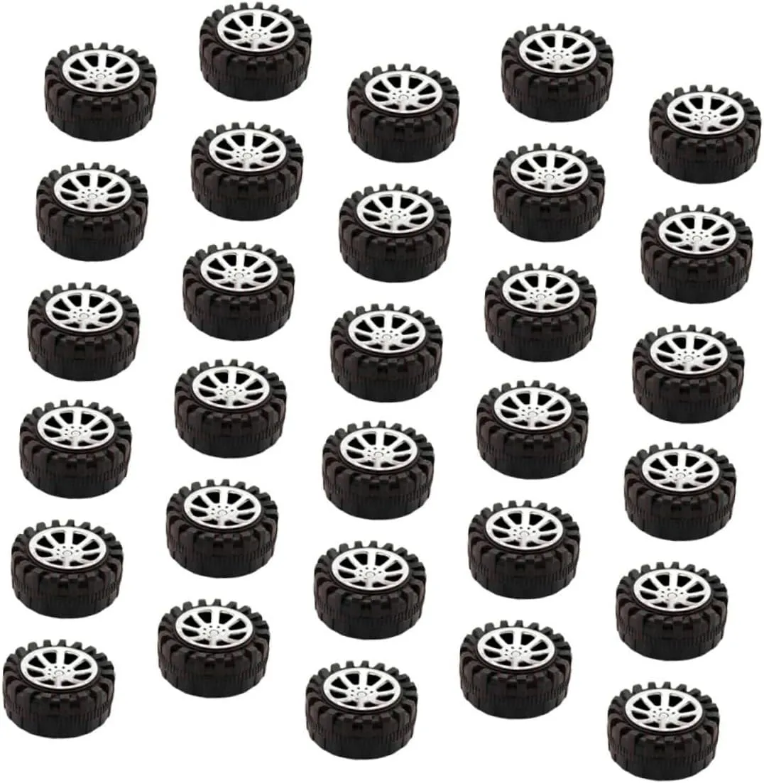 60pcs Black Plastic Toy Car Wheels Handmade Craft Accessories for Car Models and Toys for and Creative Projects