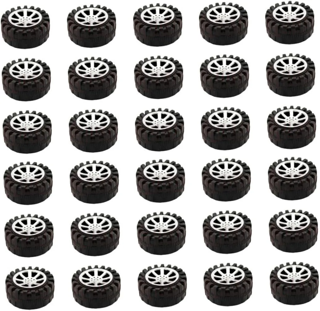 60pcs Black Plastic Toy Car Wheels Handmade Craft Accessories for Car Models and Toys for and Creative Projects
