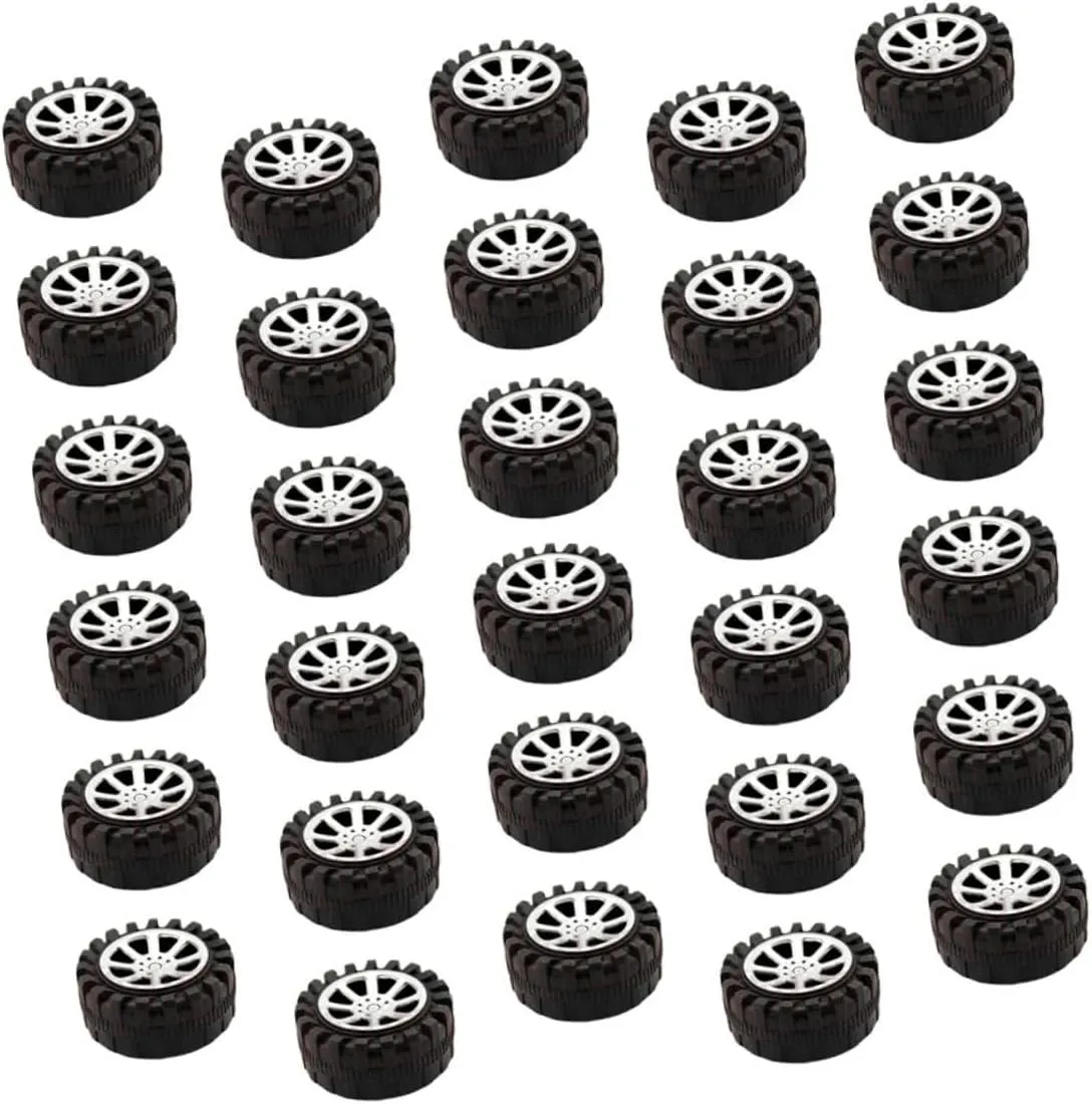 60pcs Black Plastic Toy Car Wheels Handmade Craft Accessories for Car Models and Toys for and Creative Projects