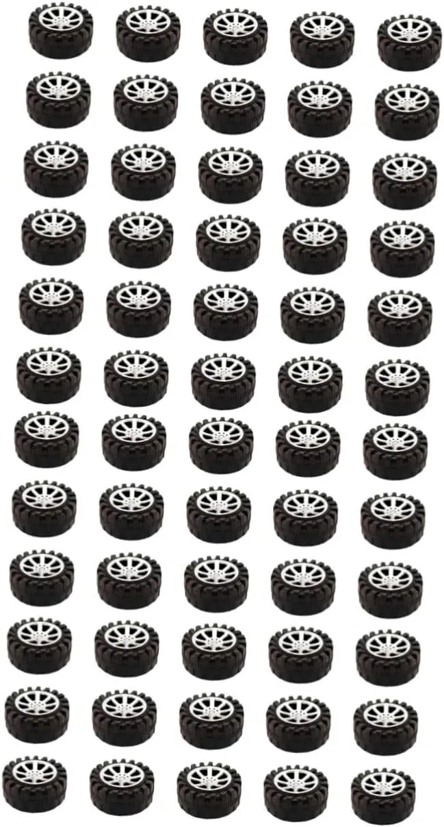 60pcs Black Plastic Toy Car Wheels Handmade Craft Accessories for Car Models and Toys for and Creative Projects