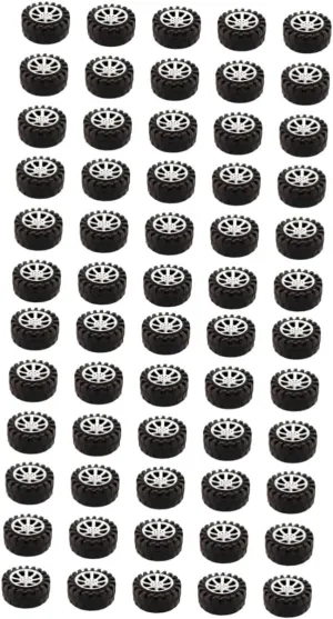 60pcs Black Plastic Toy Car Wheels Handmade Craft Accessories for Car Models and Toys for and Creative Projects