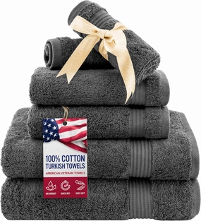 6 Piece Towel Set for Bathroom Clearance Prime, 100% Cotton Turkish Bathroom Towels, 2 Bath Towels 2 Hand Towels 2 Washcloths, Dark Gray