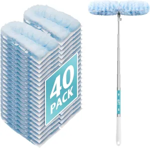 6ft Extendable Duster Handle with 40 Refills, Compatible with Swiffer Duster, Disposable Microfiber Dusting Pads for Home Cleaning, Ceiling, Fan, Window, Hard-to-Reach Areas