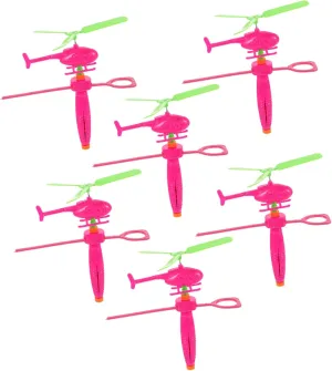 6pcs Pull Cord Helicopter Handle Pull Helicopter Funny Outdoors Pull String Plane UFO Flying Saucers Spinning Helicopter Educational Airplane