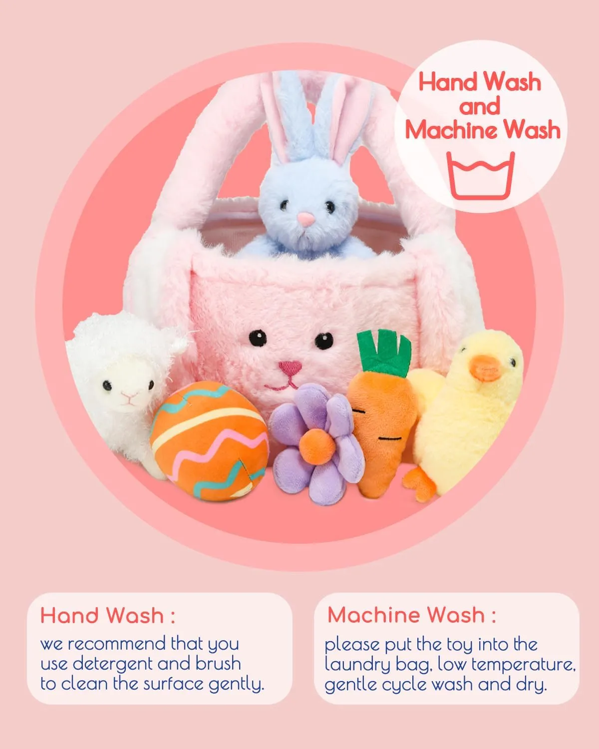 7 Piece Plush Stuffed Animals Playset Toys with Rabbit, Chick, Lamb, Carrot, Egg, Flower, Furry Bag, Soft Basket Set Toys for Girls Kids Ages 3 , Birthday Christmas Valentines Easter Party Favors